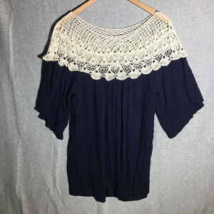 Womens Jodifl Dress Navy Blue Boho Beachy Lace Coastal Cottage Core Casual